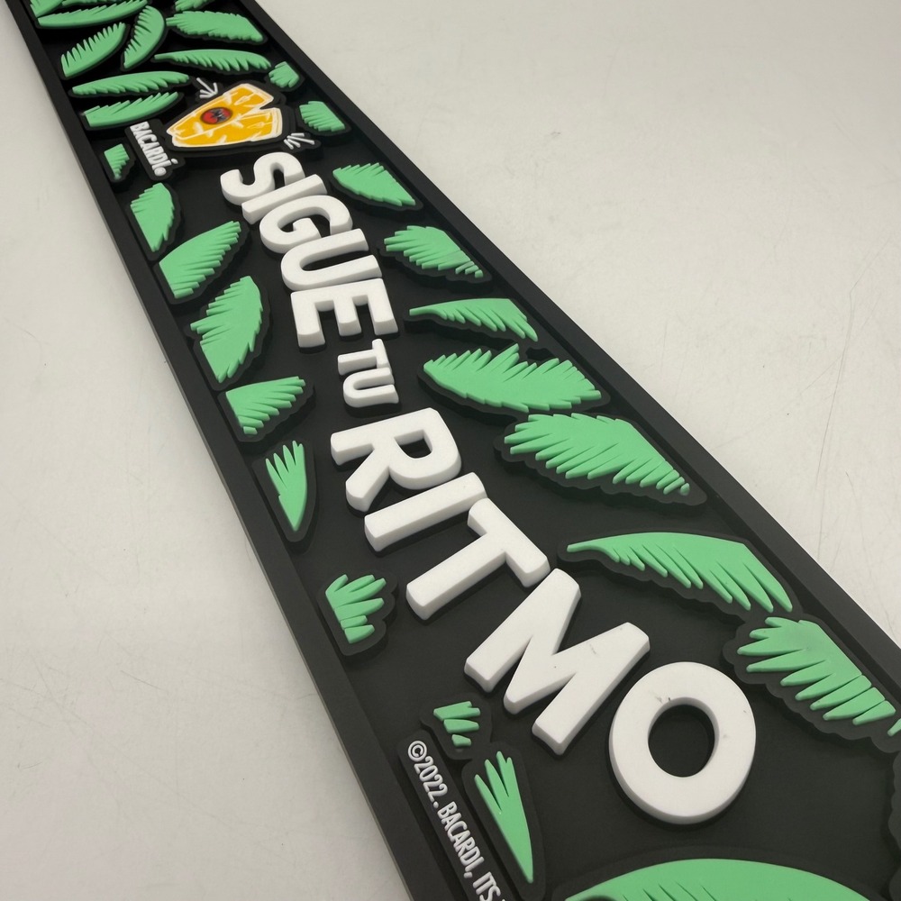 Bacardi Bar Mat Runner Sigue Tu Ritmo Black Green Tropical Rum Barware New - Picture 2 of 7